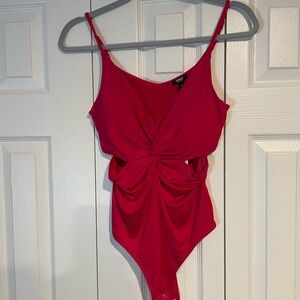 Express body contour thong v neck bodysuit size small with open sides padded top